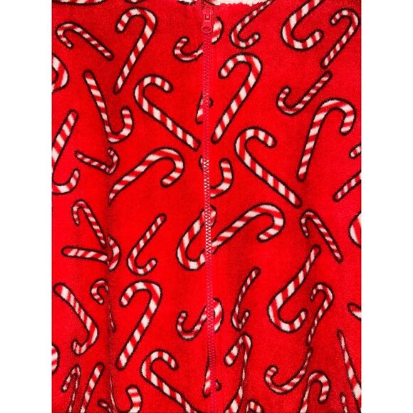 #Follow me Christmas one piece zip up pajamas santa hood candy canes women's Lar - Picture 3 of 6